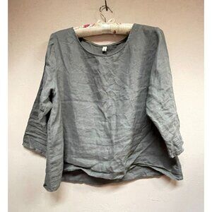Amazhiyu Women Summer Casual Blouse Crew Neck Tops 3/4 Sleeve Large Green Linen